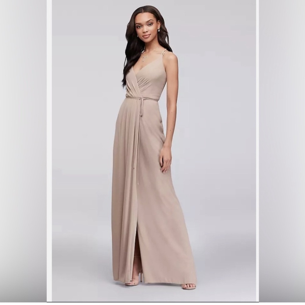 David's Bridal Wrap-Front Dress in Biscotti - Size 0